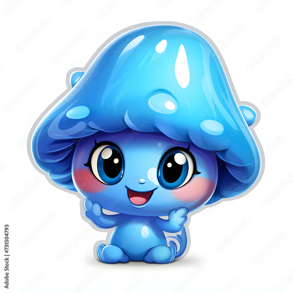 Sticker Super Adorable small blue mushroom render Sticker Super Adorable small blue mushroom render