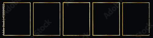 Set of rough gold grunge Japanese rectangular frames. Golden foil ink torn box. Vector isolated artboard. 1234