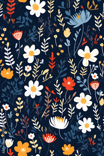Wallpaper Mural Cozy Home Decor: Simple Blooms in Seamless Repeat Pattern, perfect for stationery, wrapping, enhancing cushions or curtains. Torontodigital.ca