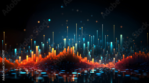 Stock market chart background, financial forecast illustration with glowing trend lines