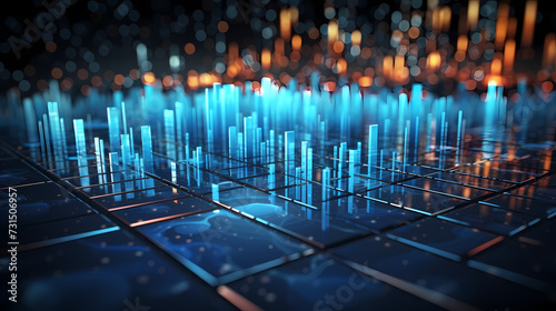 Stock market chart background, financial forecast illustration with glowing trend lines