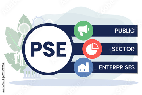 PSE - PUBLIC SECTOR ENTERPRISES. acronym business concept. vector illustration concept with keywords and icons. lettering illustration with icons for web banner, flyer, landing page