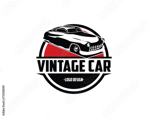 Vintage 1949 mercury coupe car vector design inspiration. Auto car logo design template. Classic vehicle symbol logotype. Classic car symbol silhouette. Vintage car simple line art logo. photo