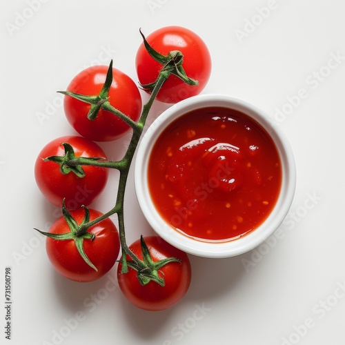 Surrounded by a jar of rich tomatoes are carefully placed props that reinforce the theme and enhance the visual storytelling. Perhaps there are brightly colored fresh tomatoes scattered throughout.