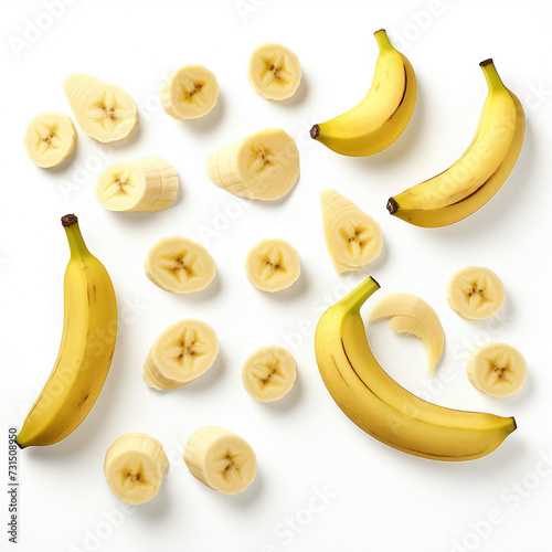 Banana Delight Vibrant Images Featuring Whole and Sliced Bananas on Pure White