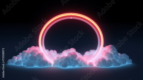 3D Cloud Formation Surrounded by Neon Rings