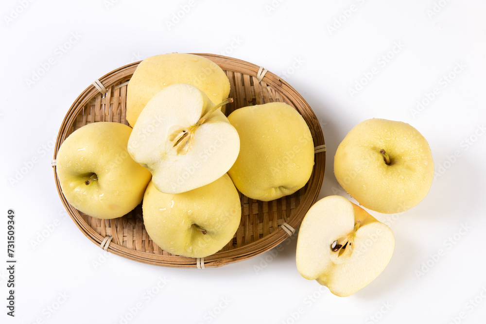fresh yellow apples isolated on white background. fresh yellow apples isolated on white background.