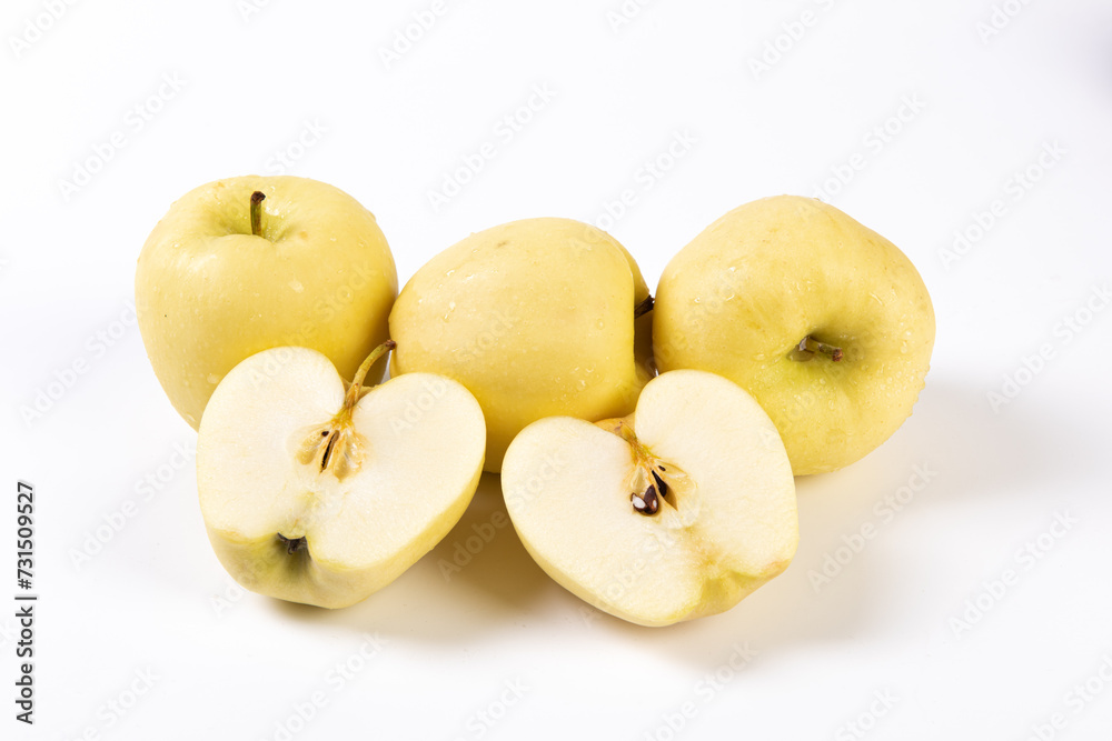 fresh yellow apples isolated on white background. fresh yellow apples isolated on white background.