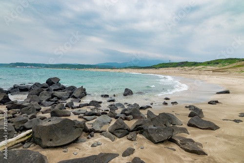 Coast view with sands and rocks in Fortune Corner  New Taipei City  Taiwan.