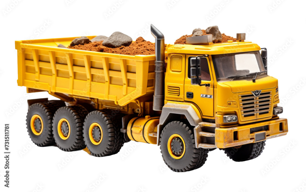 Isolated Toy Construction Dump Truck and Building Site on White background