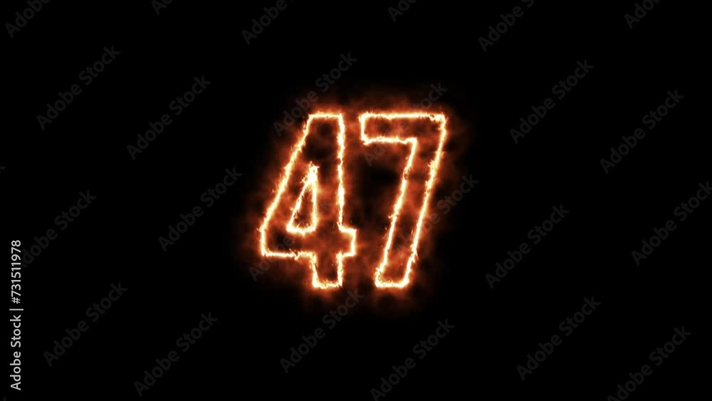 Number 47 fire Animation on a black background. Number Forty Seven is burning in flames Animation on Isolated Black Background Number 47 fire Animation on a black background. Number Forty Seven is burning in flames Animation on Isolated Black Background