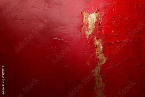 Mur rouge texturé, en gros plan, fond abstrait rouge et or peinture dorée avec espace négatif pour texte copyspace