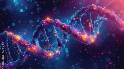 Colorful Background with human dna spiral in violet and blue colors. vibrant illustration