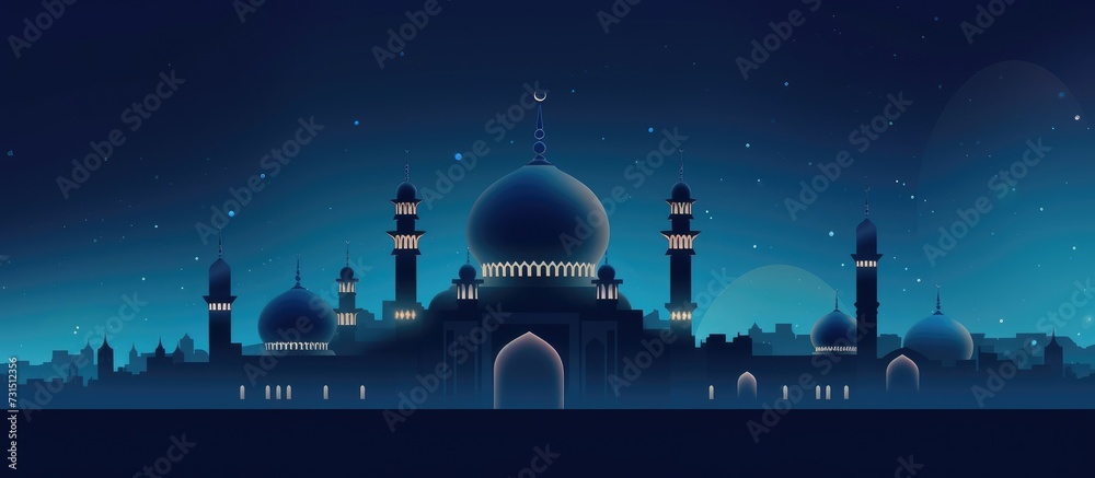 Mosque and the moon at night. Ramadan Kareem greeting card. - obrazy, fototapety, plakaty 