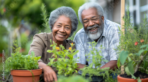 Wallpaper Mural Joyful Gardening - Senior African American Couple Tending to Plants Torontodigital.ca