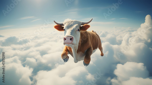Incredible Aerial View: Cow in Flight Over Cloudscape photo