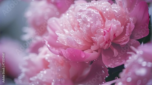 Close-up of vibrant pink peony flowers with delicate dew drops. perfect for spring and botanical themes. soft focus  natural beauty captured. AI