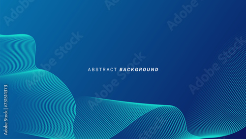 Abstract glowing wave lines on dark blue background. Dynamic wave pattern. Modern flowing wavy lines. Futuristic technology concept. Suit for banner, poster, cover, brochure, flyer, website photo