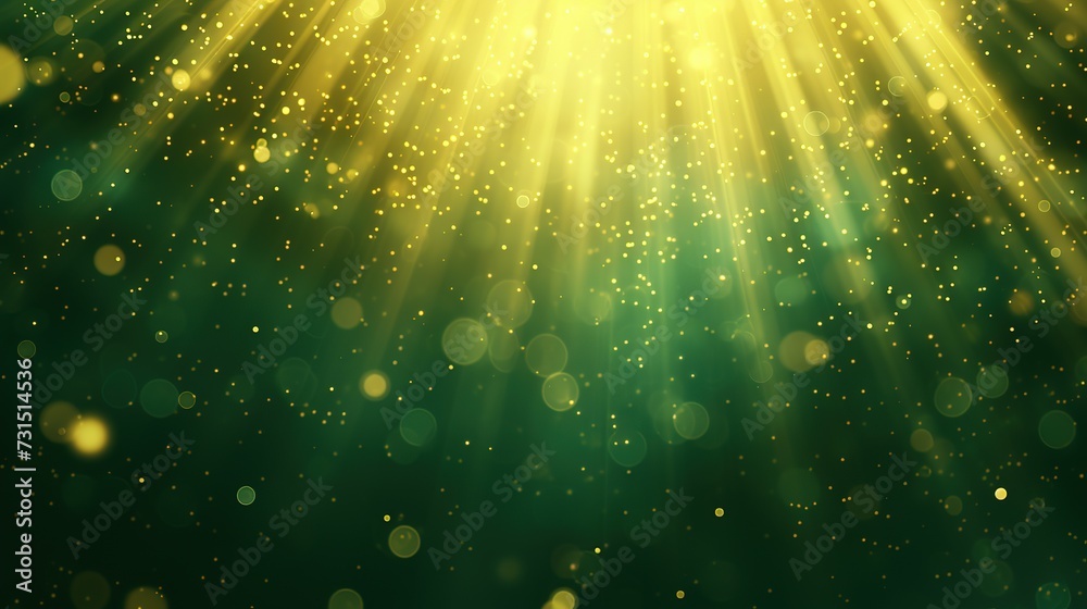 Asymmetric green light burst, abstract beautiful rays of lights on dark