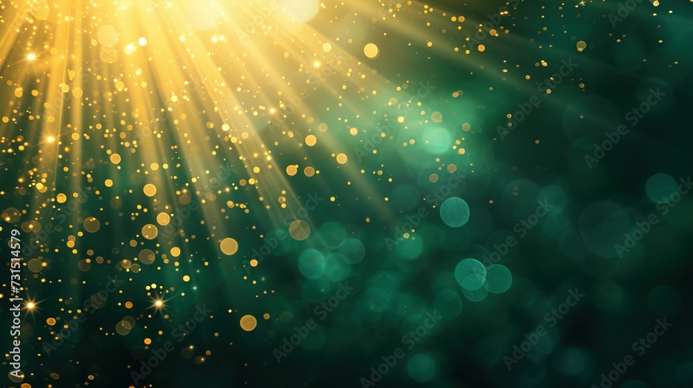 Asymmetric green light burst, abstract beautiful rays of lights on dark