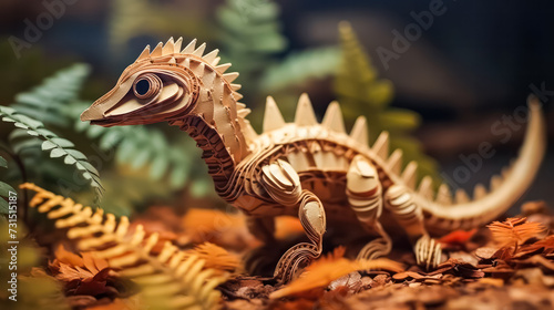 An intricate 3D paper model of a ferocious Tyrannosaurus rex