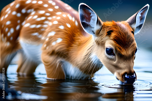 baby deer drinking water. Generative AI