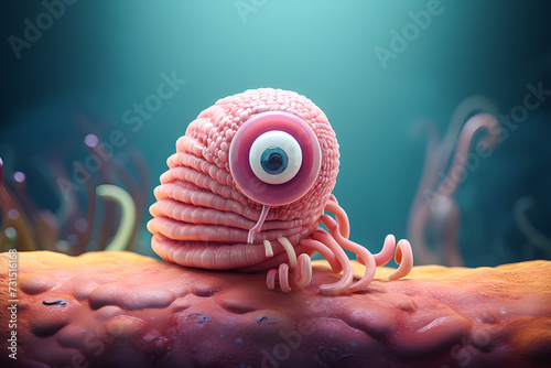 3D illustration, magical sea pink monster on a water background, generative ai photo