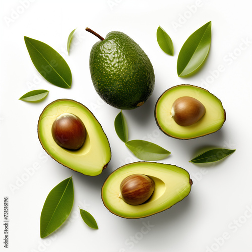 Avocado Harmony Imagery Showcasing Whole or Sliced Avocados Against a Clean White Backdrop
