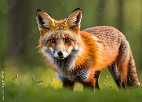 Red Fox hunting, Vulpes vulpes, wildlife view. Orange fur coat animal in nature habitat. © Putri182