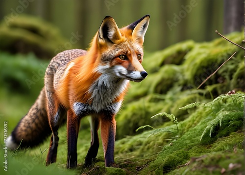 Red Fox hunting, Vulpes vulpes, wildlife view. Orange fur coat animal in nature habitat. © Putri182