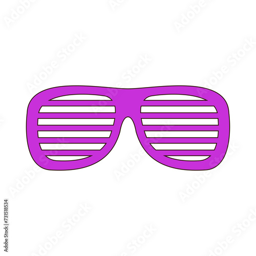 Violet striped line shape sunglass. Groovy sunglasses eyeglasses icon. Different glasses collection. Retro hippie style 1970s. Hipster glass sign symbol. Love card. Flat design. White background.