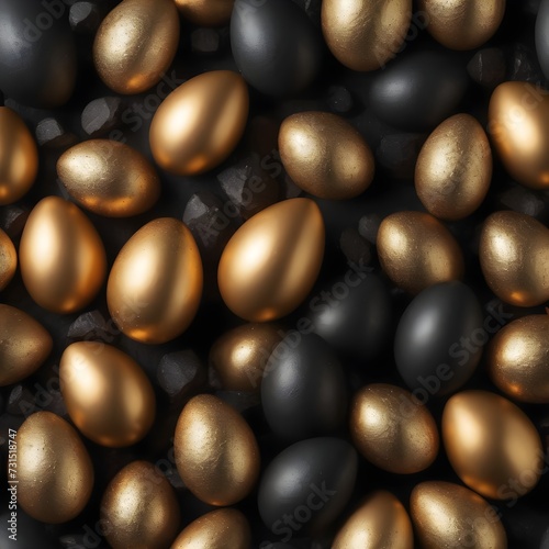 Easter Decoration With Golden Eggs on Dark Shale Background