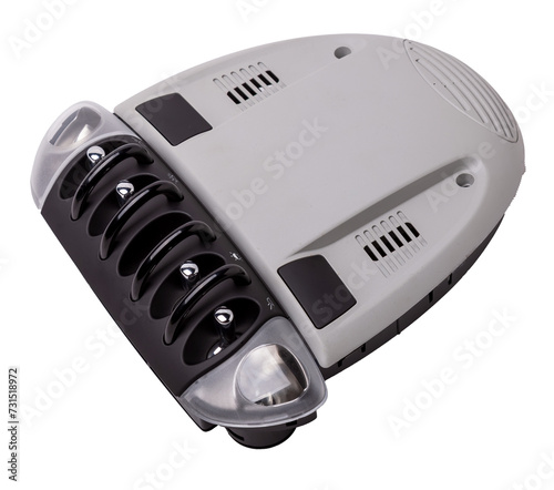 The removed spare part from the car on a white isolated background is the interior light in the ceiling for replacement and repair. Spare parts catalog.