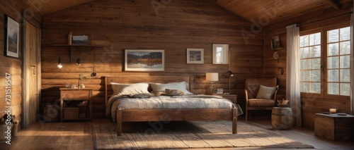 Cozy cabin interior with wooden background © Eureka Design