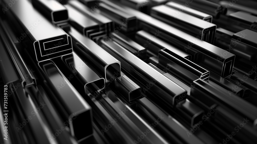 Various steel profiles displayed in monochrome. 