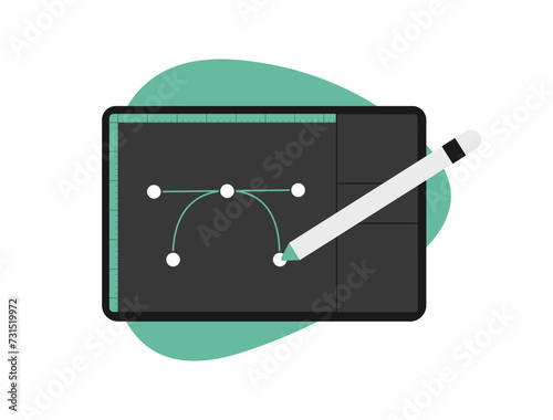 Unlock creativity with tablet pc. Vector graphics program captures essence of artistry, featuring icon being skillfully drawn with stylus pencil. Digital design inspiration