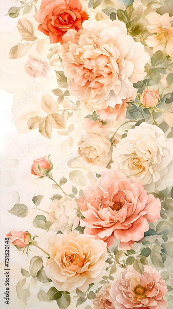 Flowers boho watercolor background. Wallpaper for mobile. 