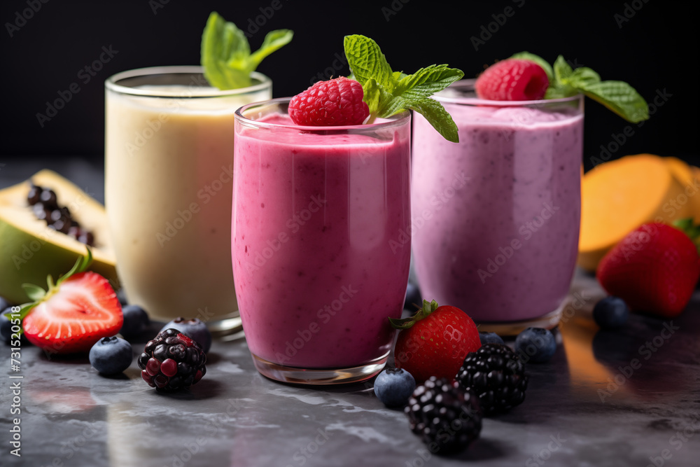 Fresh fruit smoothies with strawberry, raspberry and yogurt. Summer drinks, A healthy berry smoothie is rich in antioxidants. Fresh fruit smoothies with strawberry, raspberry and yogurt. Summer drinks, A healthy berry smoothie is rich in antioxidants.