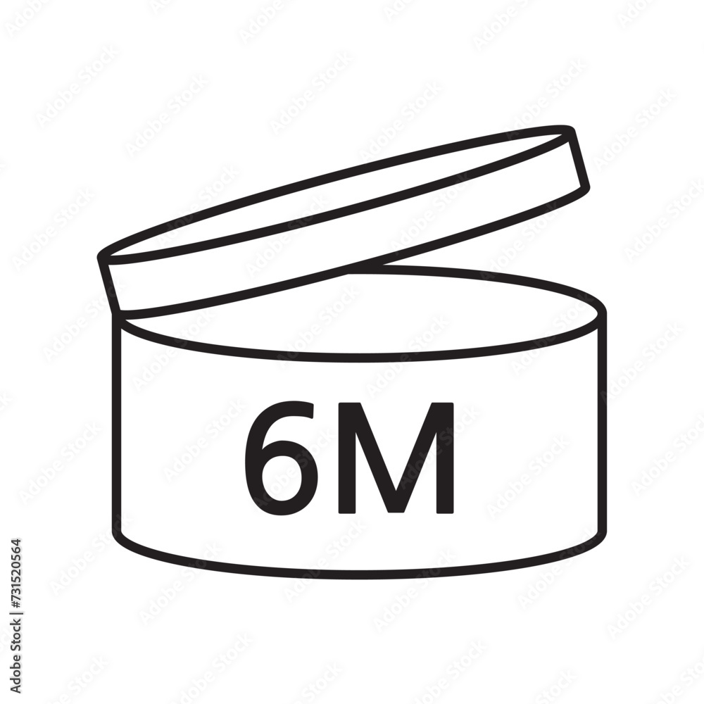 PAO cosmetic icon, mark of period after opening. Expiration time after package opened, white label. 6 month expirity on white background, vector illustration. eps. jpg. png PAO cosmetic icon, mark of period after opening. Expiration time after package opened, white label. 6 month expirity on white background, vector illustration. eps. jpg. png