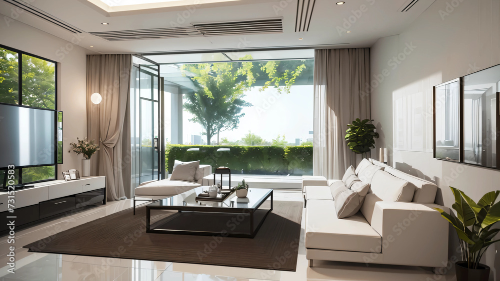 Fototapeta premium modern living room with fireplace