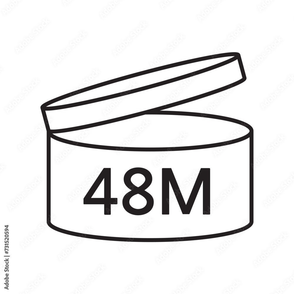 PAO cosmetic icon, mark of period after opening. Expiration time after package opened, white label. 48 month expirity on white background, vector illustration. eps. jpg. png PAO cosmetic icon, mark of period after opening. Expiration time after package opened, white label. 48 month expirity on white background, vector illustration. eps. jpg. png