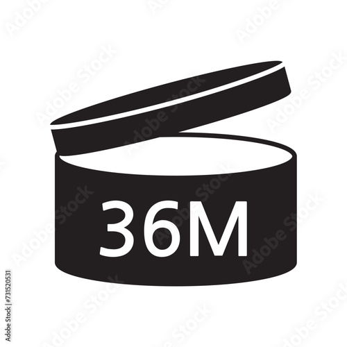 PAO cosmetic icon, mark of period after opening. Expiration time after package opened, back label. 36 month expirity on white background, vector illustration.  eps. jpg. png