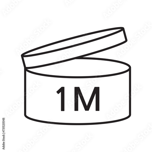 PAO cosmetic icon, mark of period after opening. Expiration time after package opened, white label. 1 month expirity on white background, vector illustration. eps. jpg. png