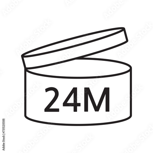 PAO cosmetic icon, mark of period after opening. Expiration time after package opened, white label. 24 month expirity on white background, vector illustration. eps. jpg. png