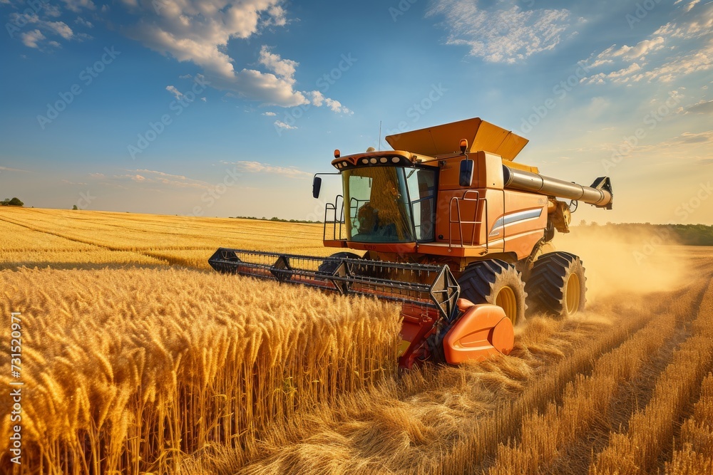 Fototapeta premium Harvesting a wheat field,, Harvesting wheat in rural landscape
