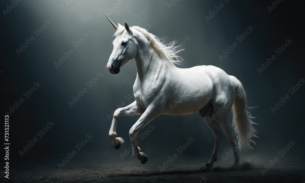 Fantasy Illustration of a wild unicorn Horse. Digital art style wallpaper background in pastel colors.