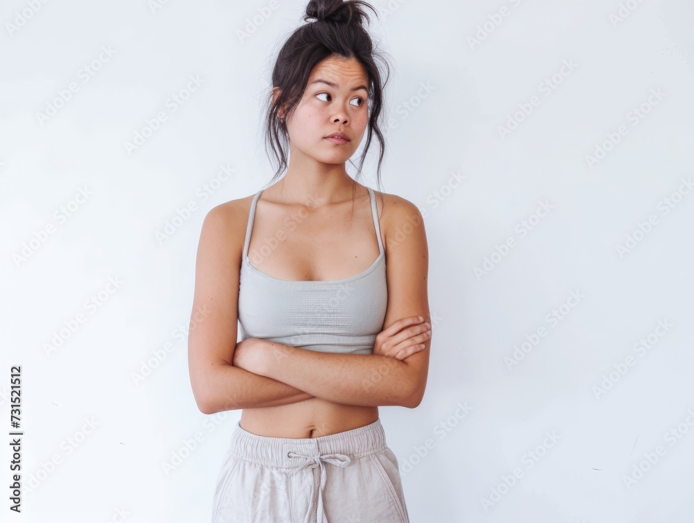 Close up portrait of a happy young woman isolated from a white background copy space for text.
