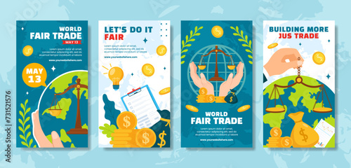 Fair Trade Day Social Media Stories Flat Cartoon Hand Drawn Templates Background Illustration