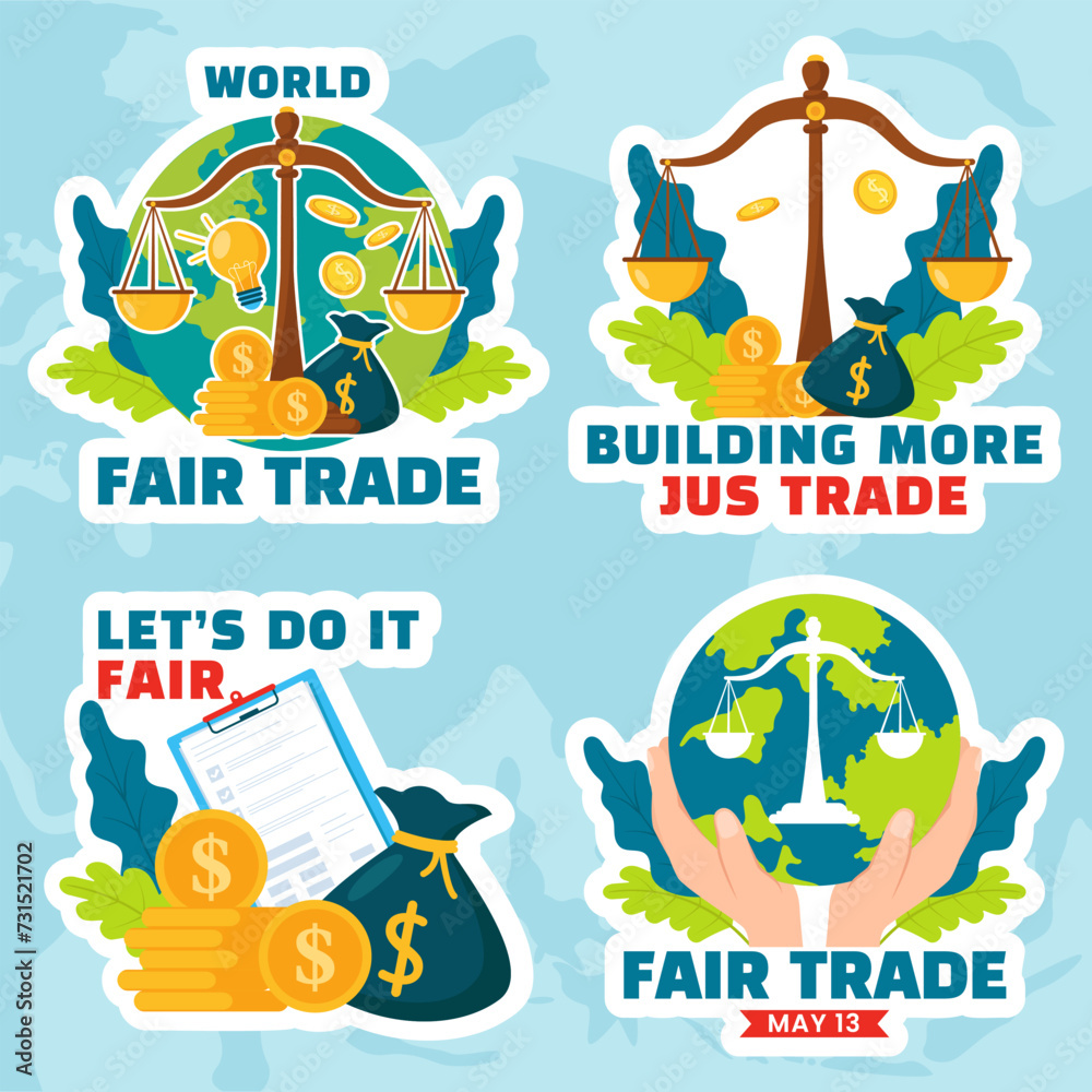 Fair Trade Day Label Flat Cartoon Hand Drawn Templates Background Illustration