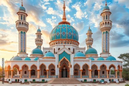 beautiful mosque against a pure serene and divine atmosphere professional photography